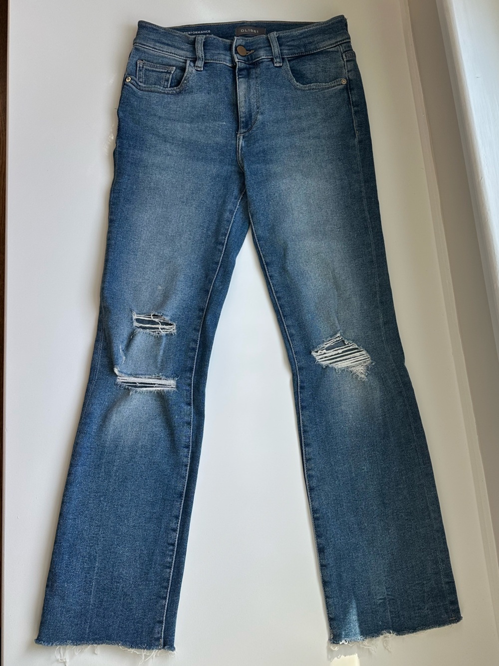 DL 1961 Mara Straight Mid Rise Instasculpt Ankle Light Distressed Jeans Sz 25